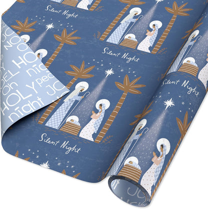 Navy and White Nativity Christmas Wrapping Paper