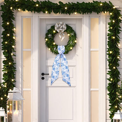 Blue Chinoiserie Floral Wreath Sash, Set of 2