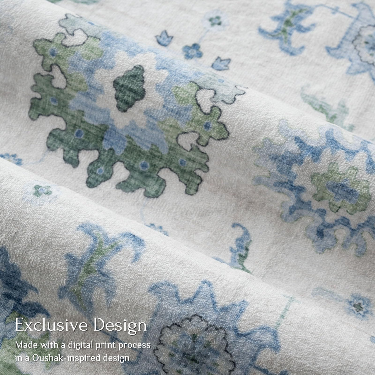 Washable Area Rug, Delft Blue Vintage Floral