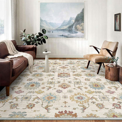 Washable Area Rug, Delft Blue Vintage Floral