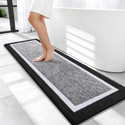 Navy and White Microfiber Bath Rug, 36 x 24