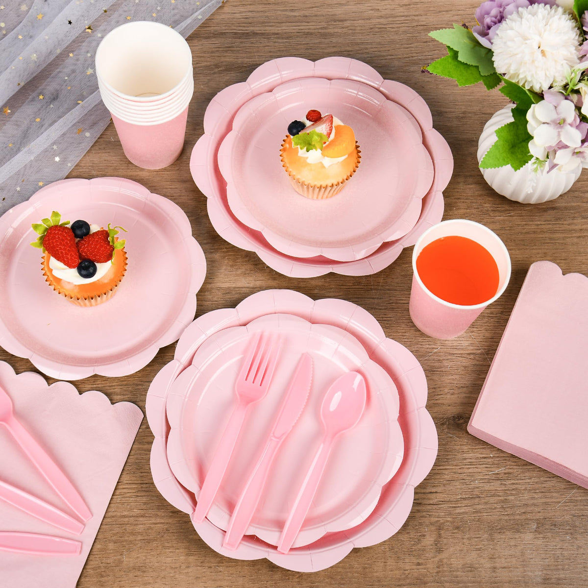 Blue Scalloped Paper Plates and Napkins, Serves 24