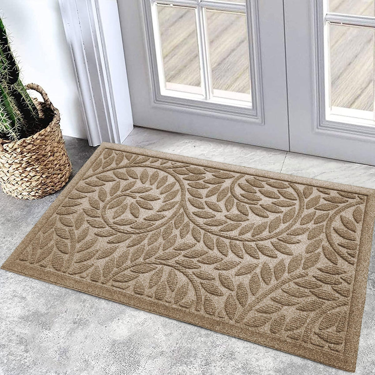 Blue Leaf Front Door Mat, Non-Slip Rubber