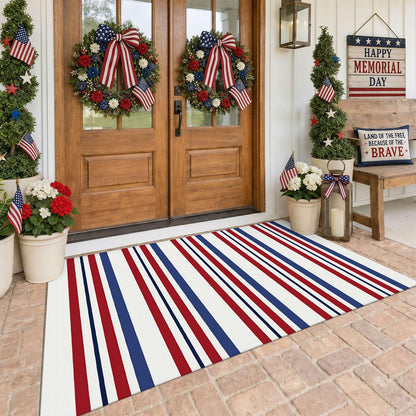 Navy and White Striped Cotton Rug, 28x43