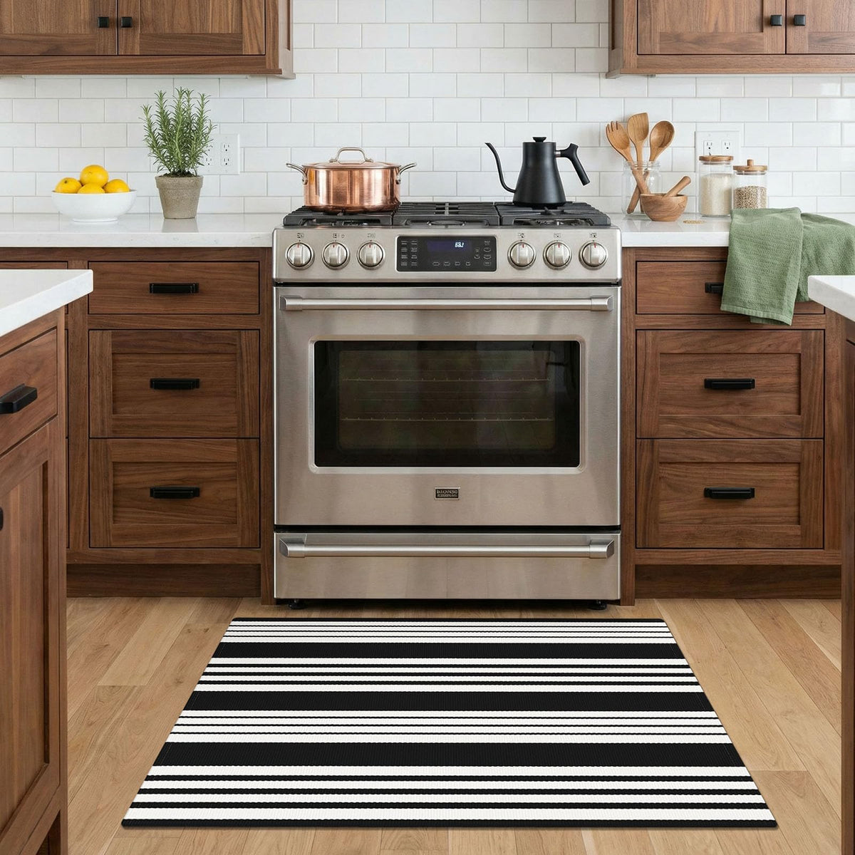 Navy and White Striped Cotton Rug, 28x43