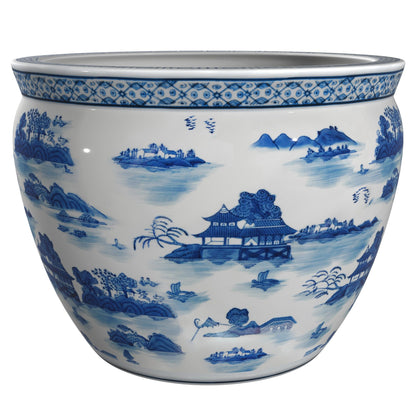 Ladies Blue and White Porcelain Fishbowl Planter