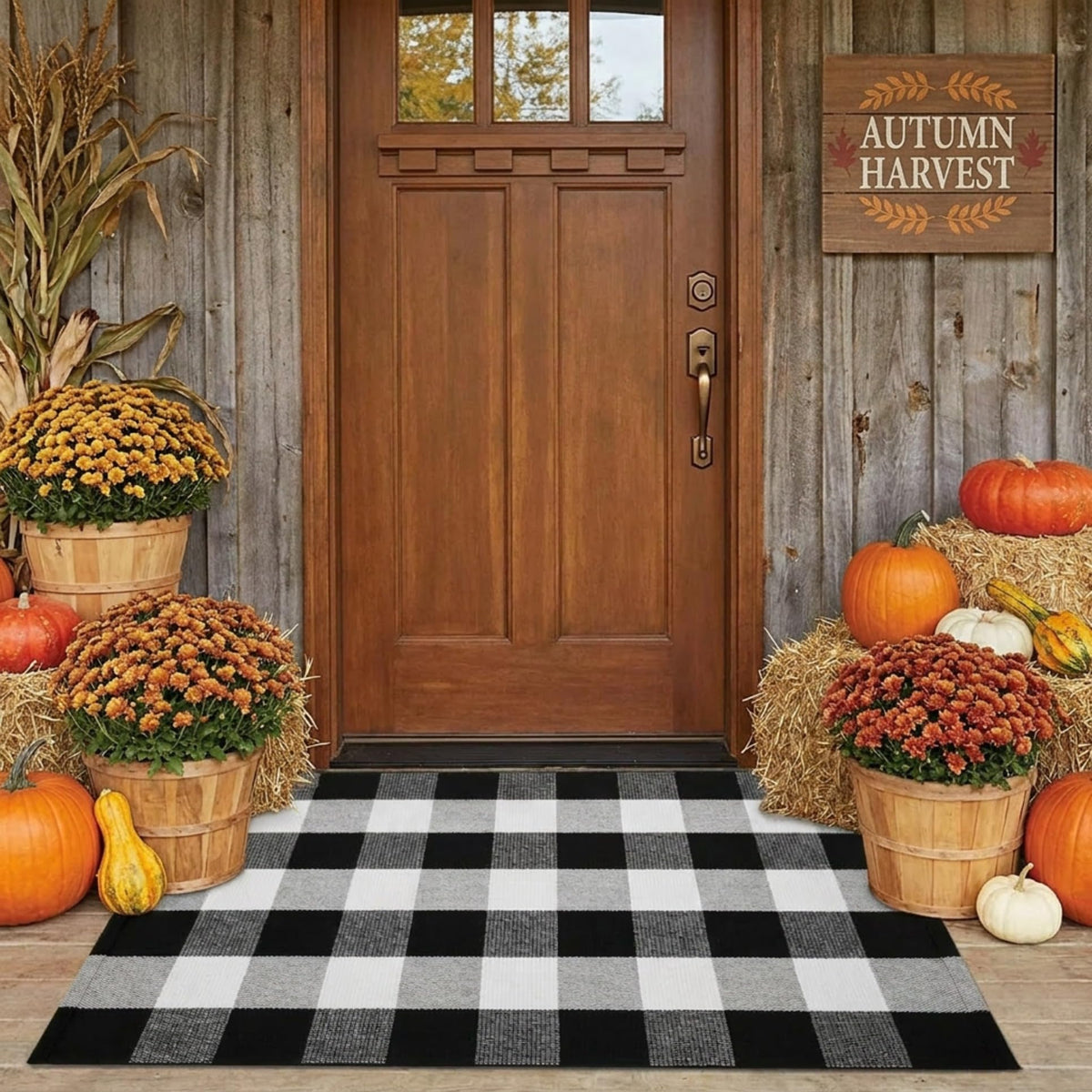 SEEKSEE Blue Buffalo Plaid Porch Rug, 27.5x43