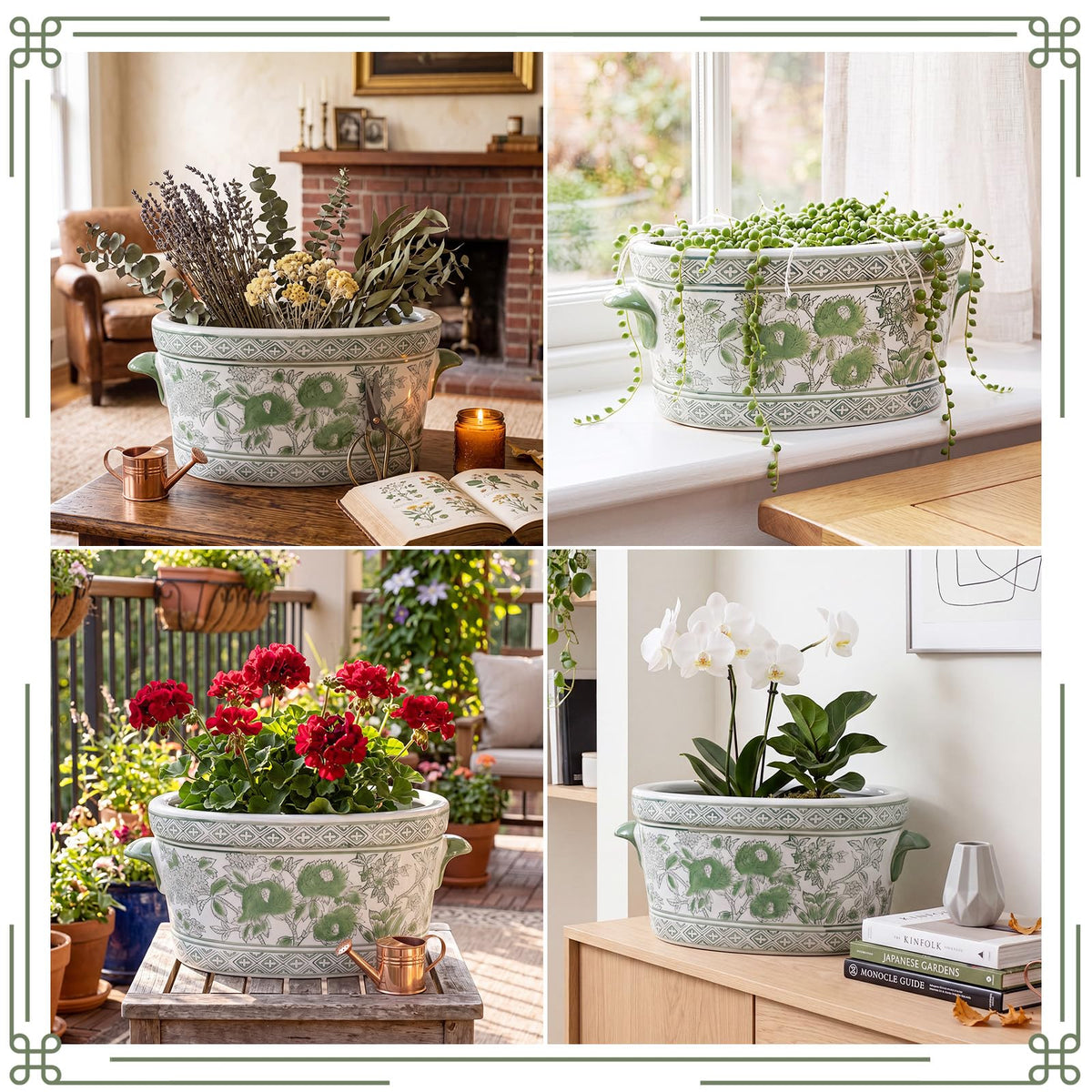 Blue and White Chinoiserie Oval Planter