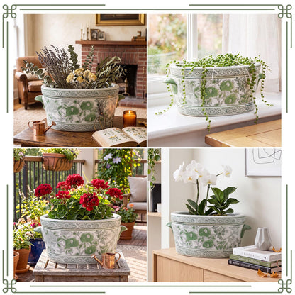 Blue and White Chinoiserie Oval Planter