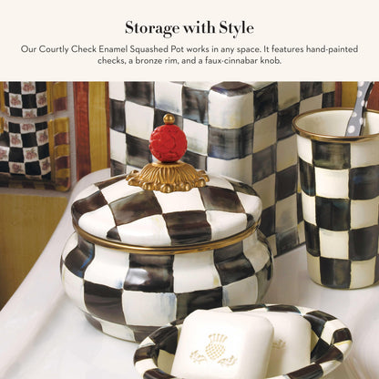 MacKenzie-Childs Enamel Squashed Pot, Royal Check