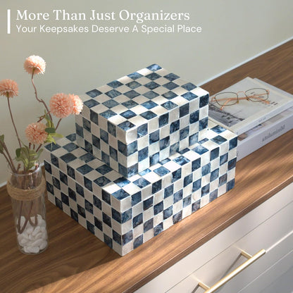 Navy Capiz Shell Storage Boxes, Set of 2
