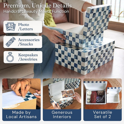 Navy Capiz Shell Storage Boxes, Set of 2