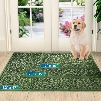 Blue Leaf Front Door Mat, Non-Slip Rubber