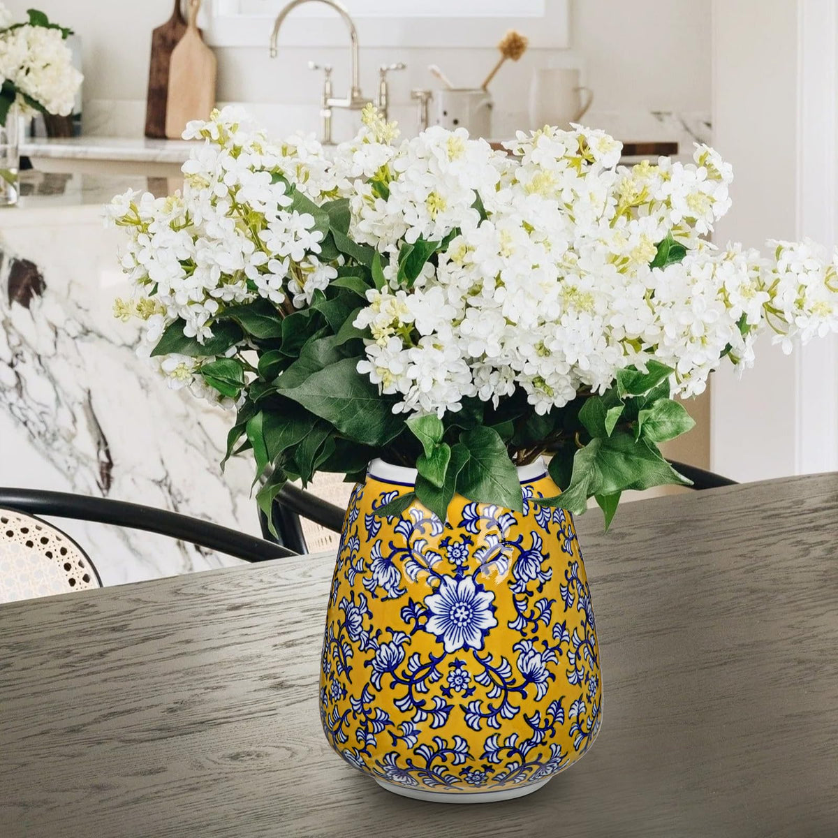Hollyone Blue and White Chinoiserie Bottle Vase, 7 Inch