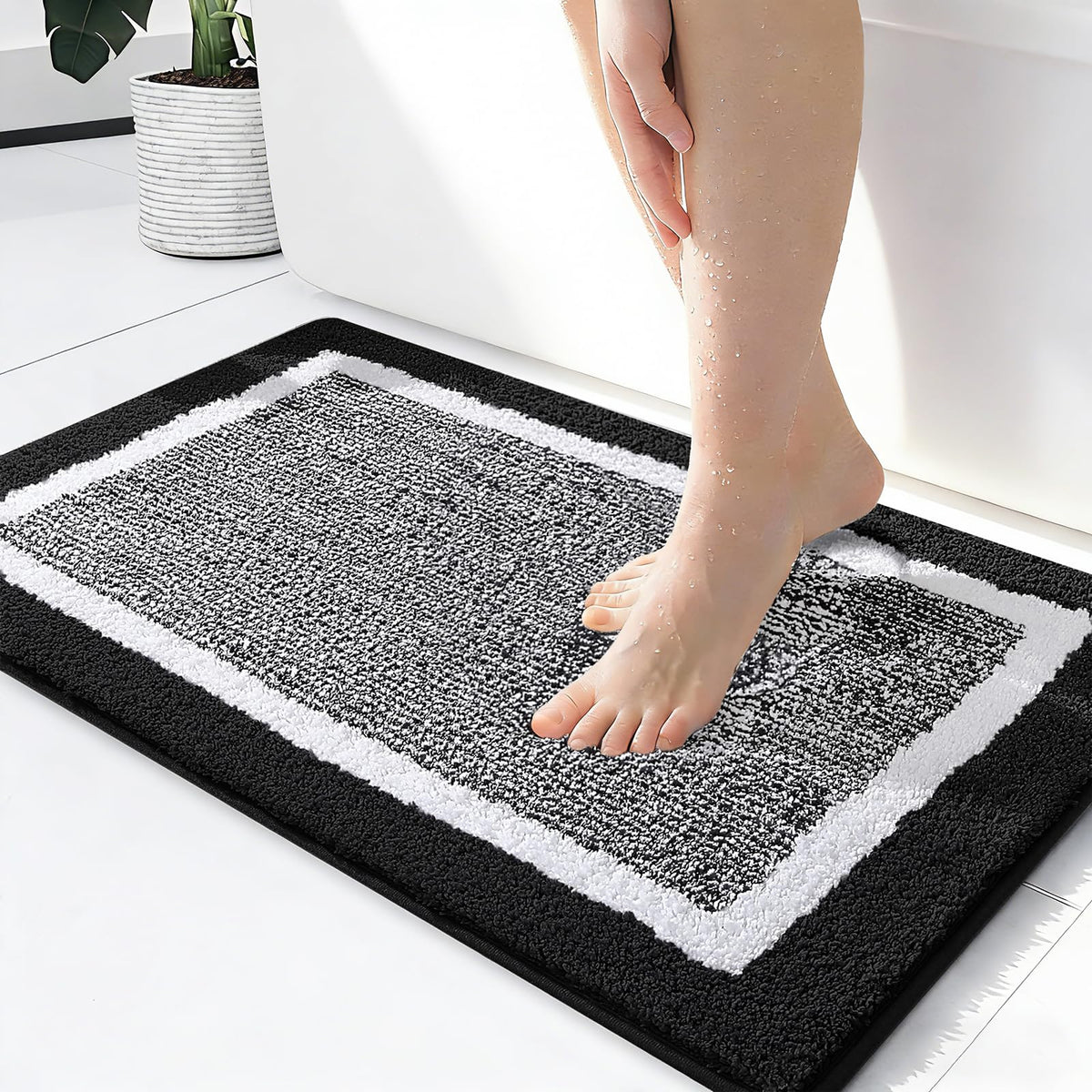 Navy and White Microfiber Bath Rug, 36 x 24