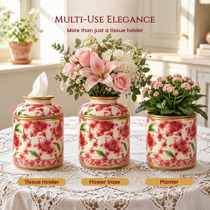 Round Chinoiserie Ceramic Tissue Holder with Lid