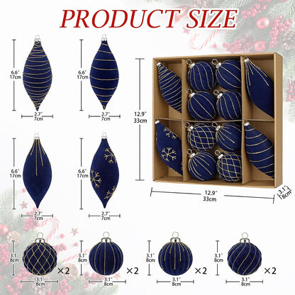 Royal Blue Velvet Christmas Ornament Balls, Set of 12