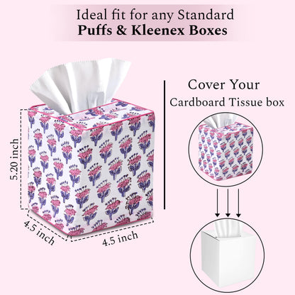 Block Print Cotton Tissue Box Cover, Apatite Blue