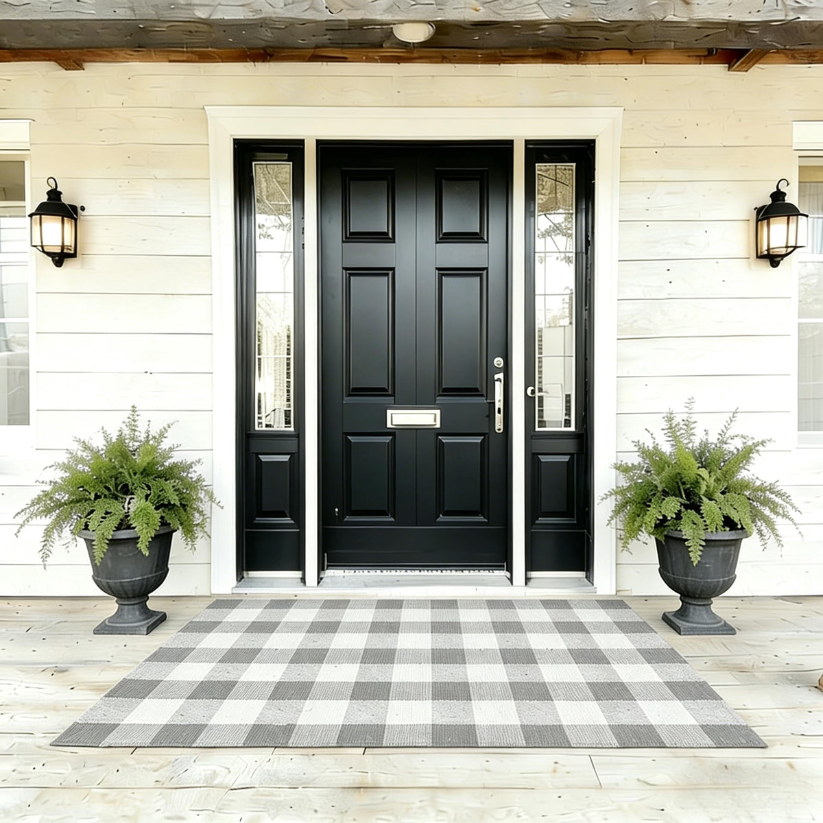 Blue Buffalo Plaid Outdoor Rug, 27.5x43