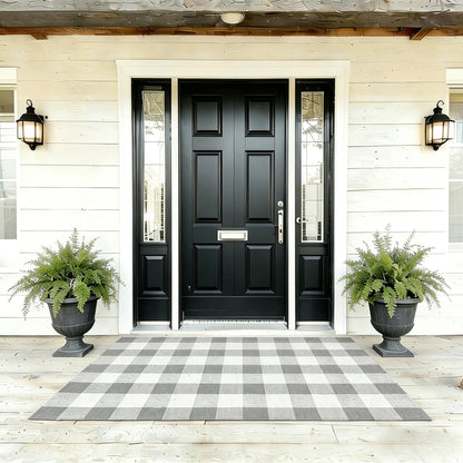 Blue Buffalo Plaid Outdoor Rug, 27.5x43