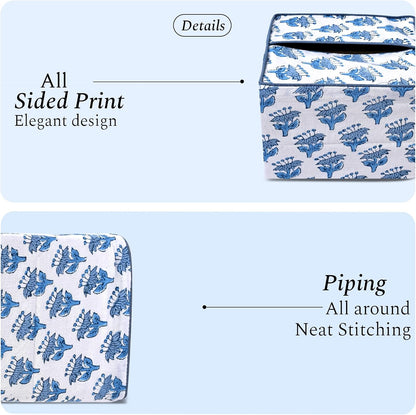 Block Print Cotton Tissue Box Cover, Apatite Blue