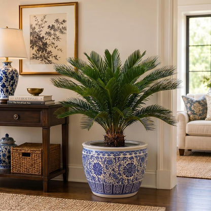 Blue and White Fishbowl Planter, 16 Inch