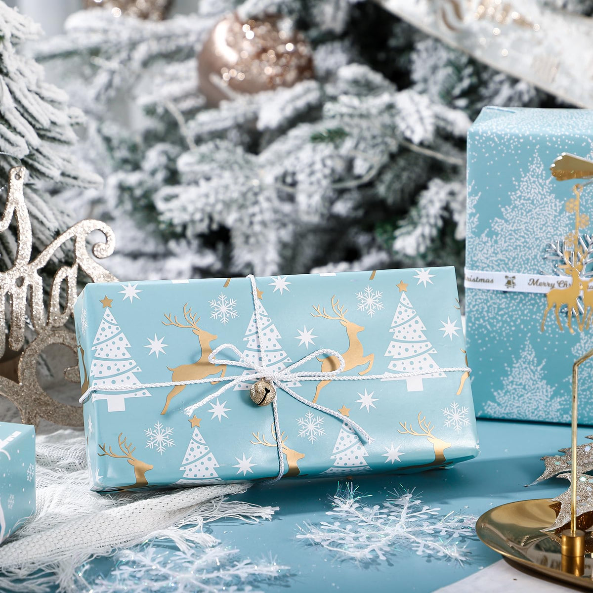 Christmas Wrapping Paper Rolls, Blue and Silver, 4 Rolls