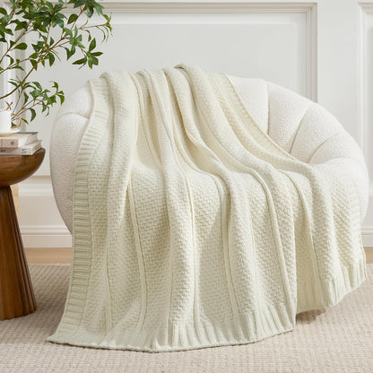 Checkered Knit Throw Blanket, Blue, 50 x 60 Inch