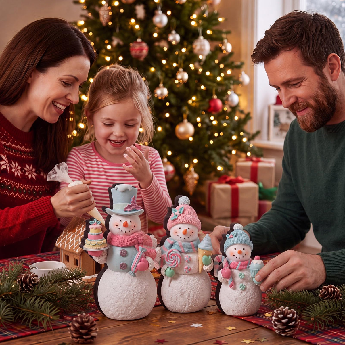 Chinoiserie Wooden Snowmen, Set of 3