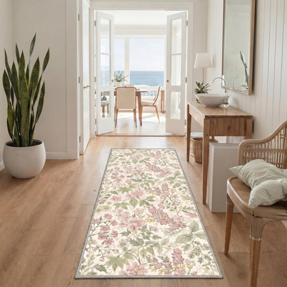Bavni Dusty Blue Floral Washable Rug