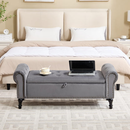 Navy Velvet Tufted Storage Bench