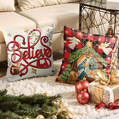 Navy Velvet Christmas Pillow Covers, Set of 4