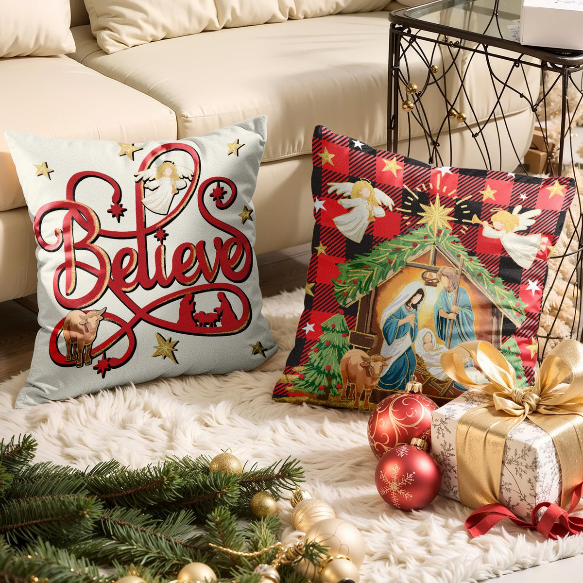 Navy Velvet Christmas Pillow Covers, Set of 4