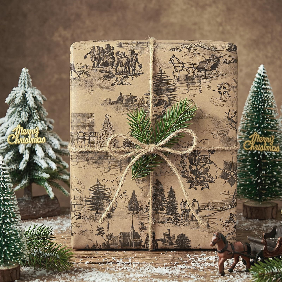 Blue Toile Christmas Wrapping Paper