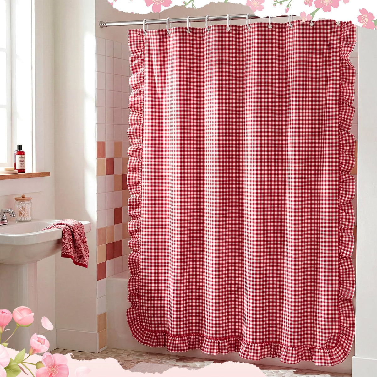 Ruffled Gingham Shower Curtain, 72 x 72