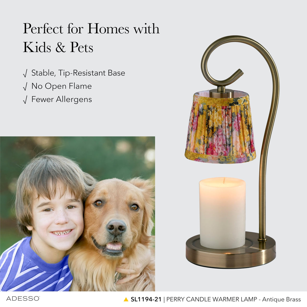 Adesso Blue Floral Candle Warmer Lamp