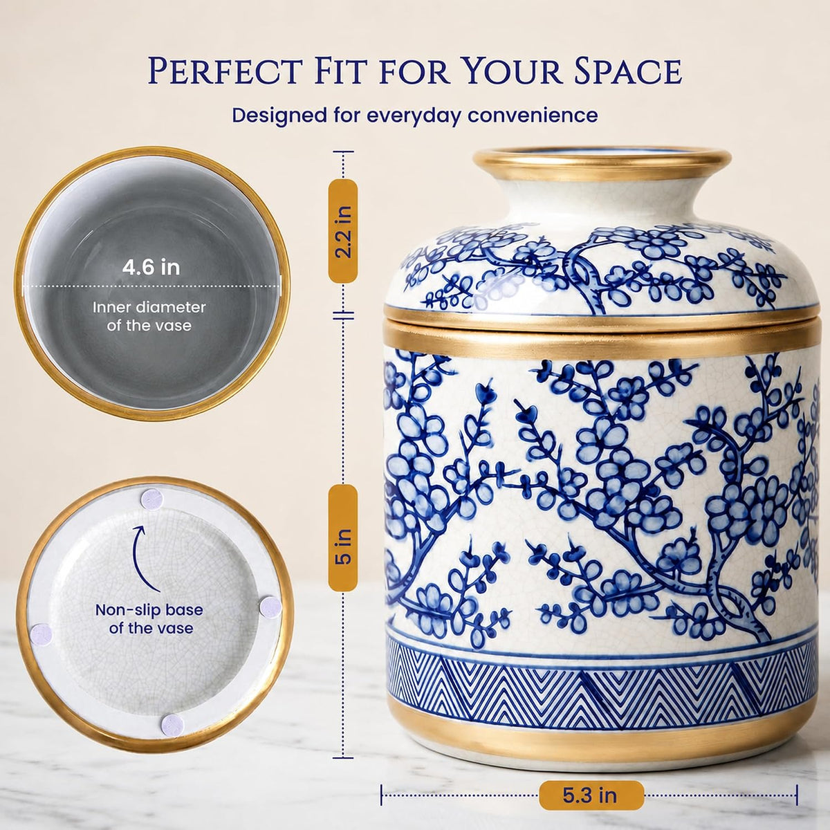 Round Chinoiserie Ceramic Tissue Holder with Lid