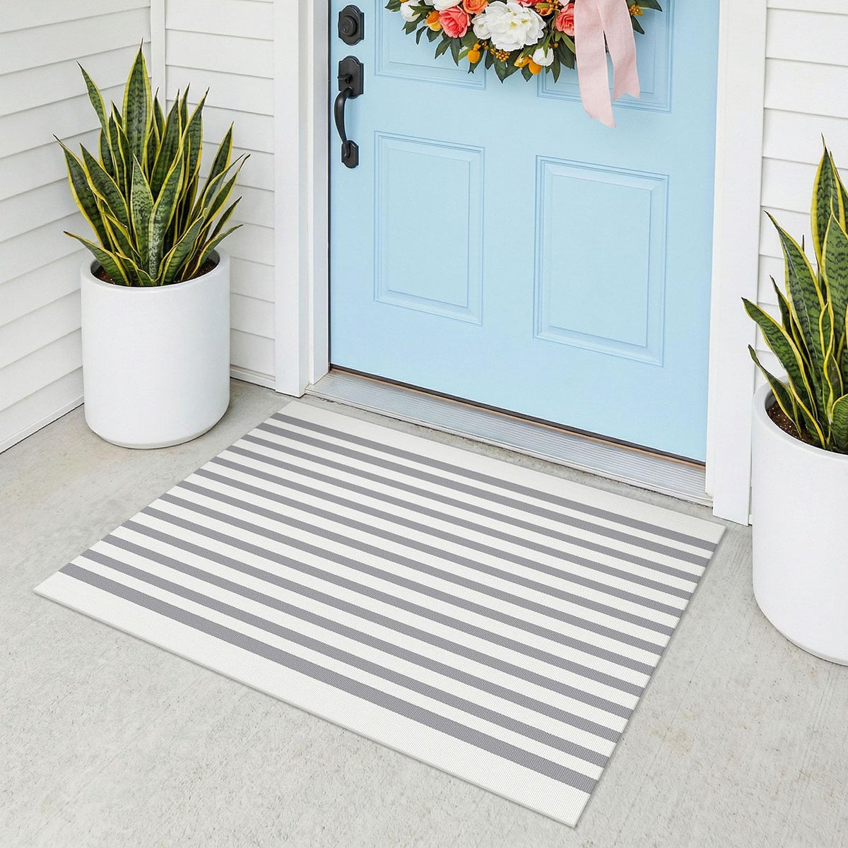 Navy and White Striped Cotton Rug, 28x43