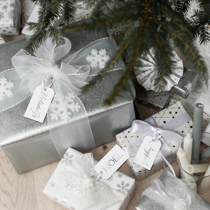 Christmas Gift Tags with Ribbon, 100 Pack, Blue and Silver