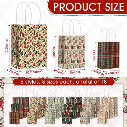Blue Toile Christmas Kraft Gift Bags, Set of 18