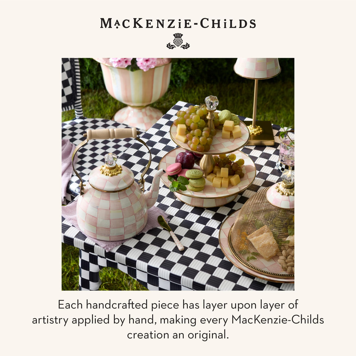 MacKenzie-Childs Two-Tier Sweet Stand, Royal Check