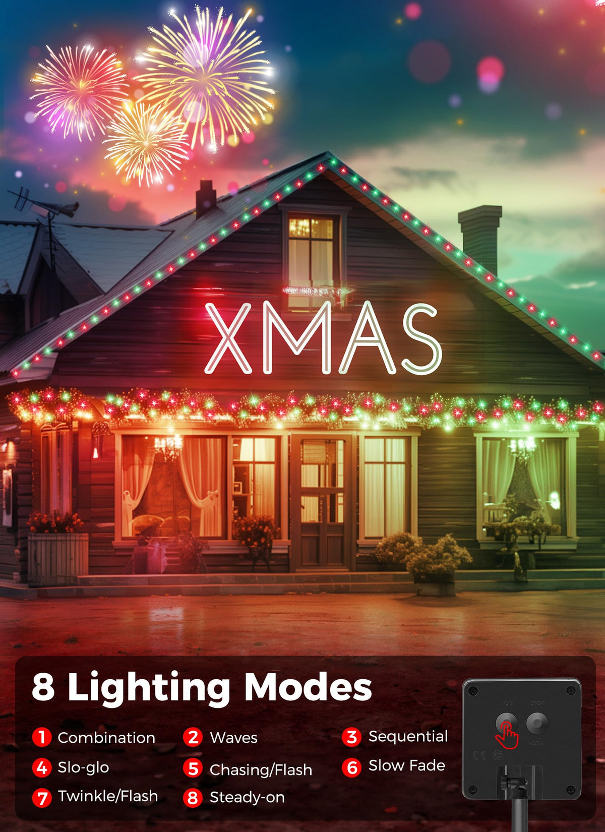 Solar Christmas String Lights, 100 LED, 40 ft