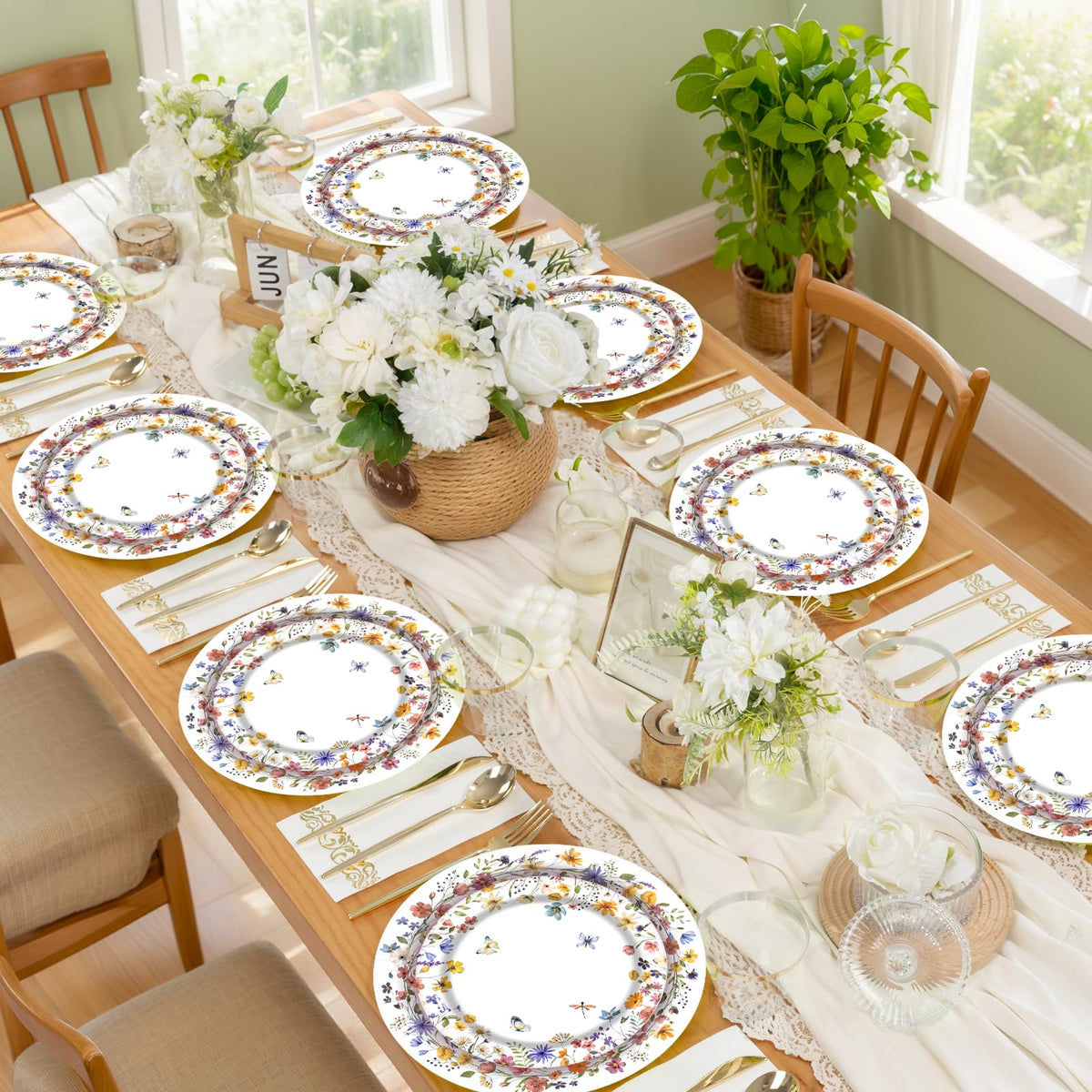 Blue and White Floral Paper Plates and Napkins, Serves 20