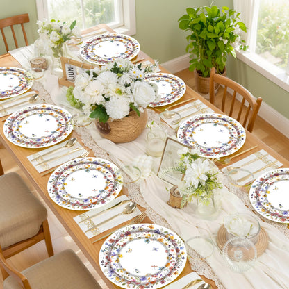 Blue and White Floral Paper Plates and Napkins, Serves 20