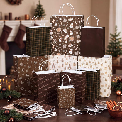 Blue Toile Christmas Kraft Gift Bags, Set of 18