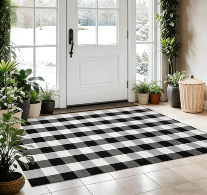 Blue Buffalo Plaid Outdoor Rug, 27.5x43