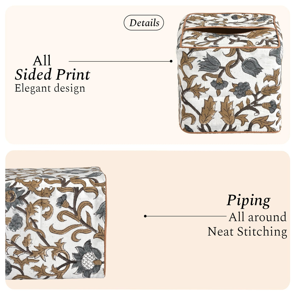 Block Print Cotton Tissue Box Cover, Apatite Blue