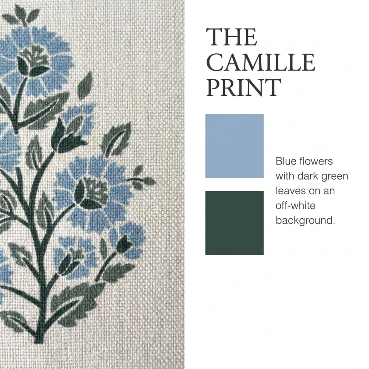 Camille Blue Floral Block Print Pillow Cover