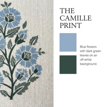 Camille Blue Floral Block Print Pillow Cover
