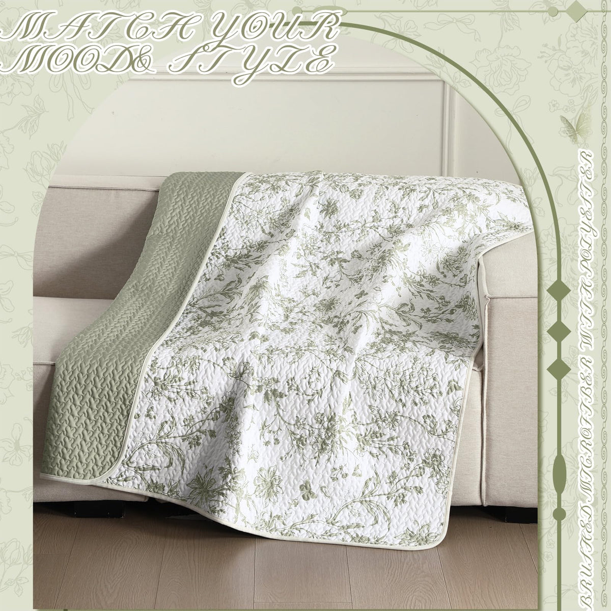 Blue Floral Quilted Throw Blanket, 50 x 60 Inch